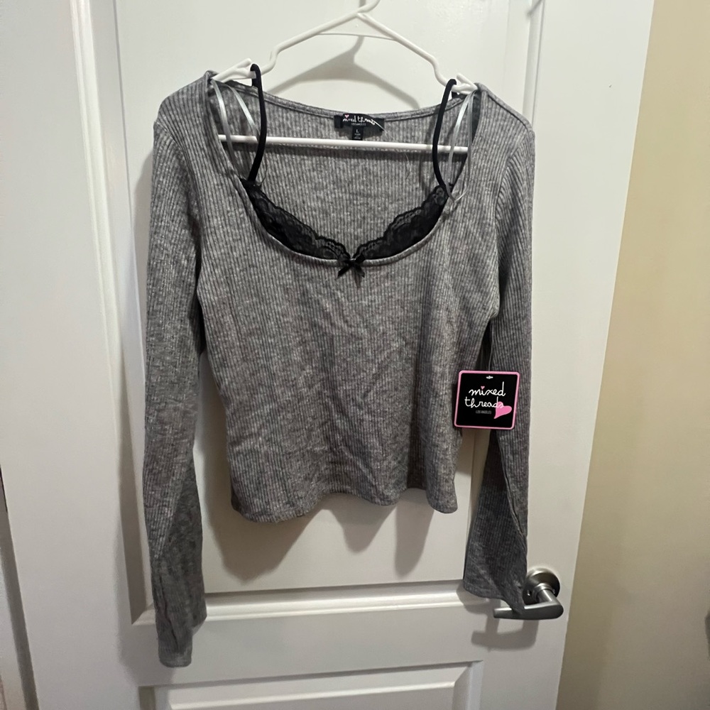 Gray Ribbed Women's Top